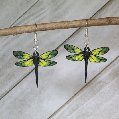 Dragonfly Wooden Dangle Earrings | Nature Insect Jewelry