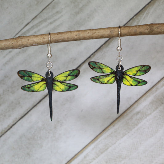 Dragonfly Wooden Dangle Earrings | Nature Insect Jewelry
