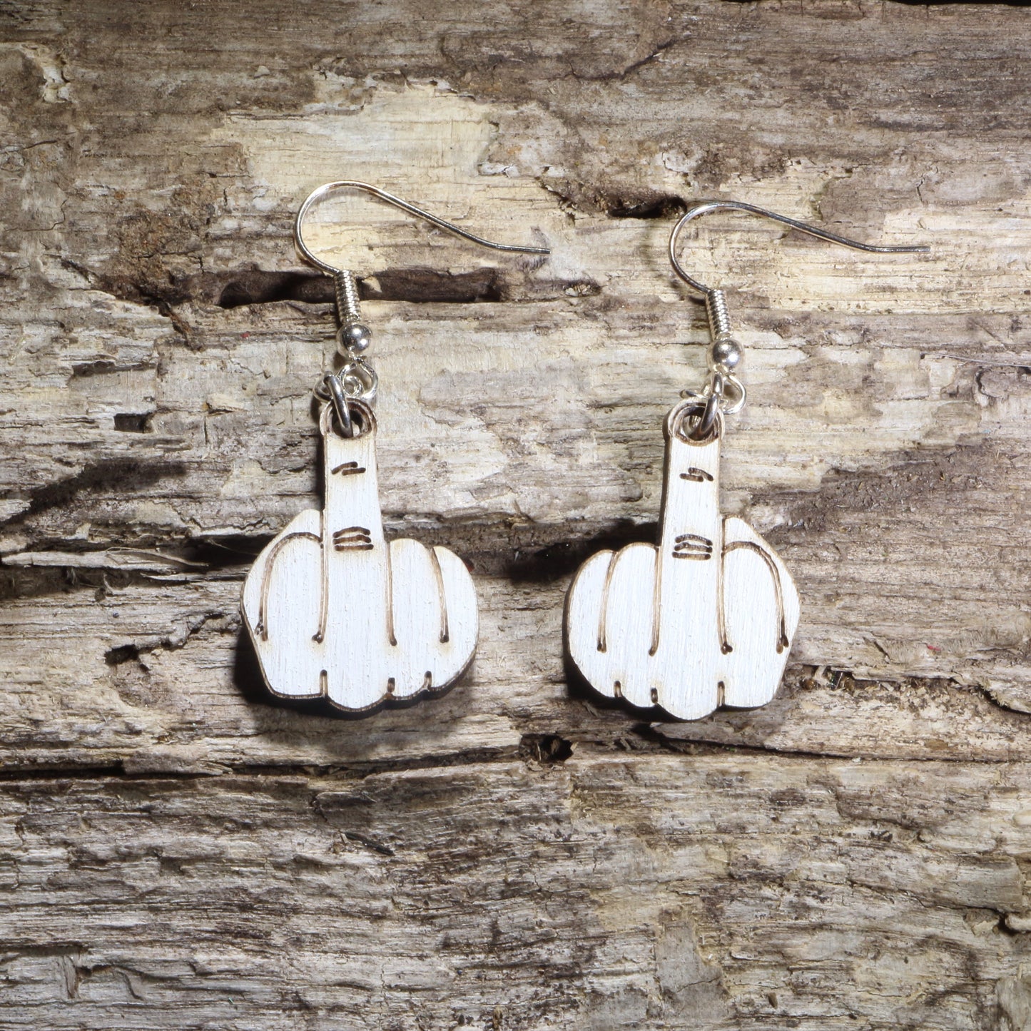 Middle Finger Wooden Dangle Earrings | Funny Rude Jewelry