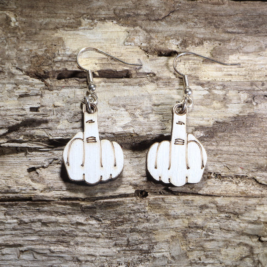 Middle Finger Wooden Dangle Earrings | Funny Rude Jewelry