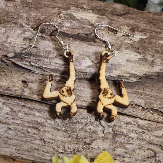 Gibbon Wooden Earrings | Primate Wildlife Animal Jewelry