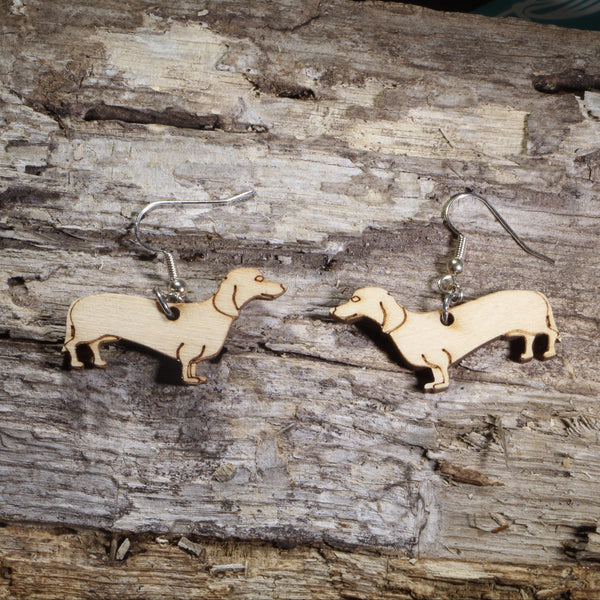 Dachshund Wooden Dangle Earrings | Wiener Dog Jewelry