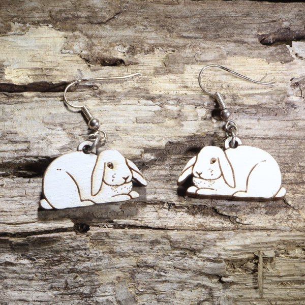 Holland Lop Rabbit Wooden Dangle Earrings | Bunny Jewelry