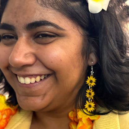 Sunflower Chain Wooden Earrings | Boho Floral Jewelry