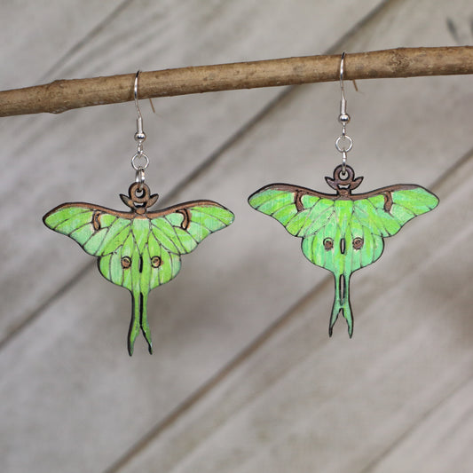 Luna Moth Wooden Dangle Earrings | Nature Insect Jewelry