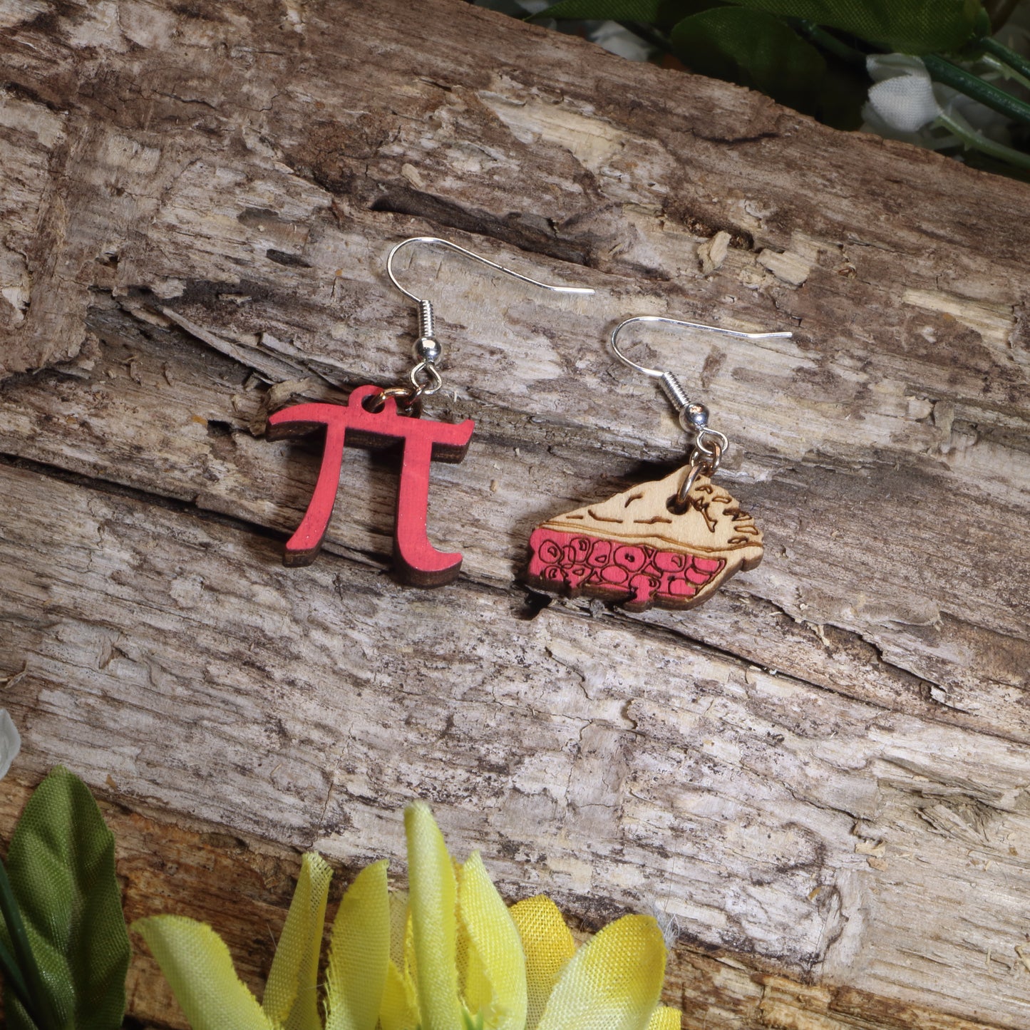 Pi and Pie Wooden Earrings | Math Pun Nerd Food Jewelry