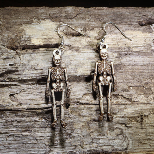 Human Skeleton Wooden Dangle Earrings | Anatomy Jewelry