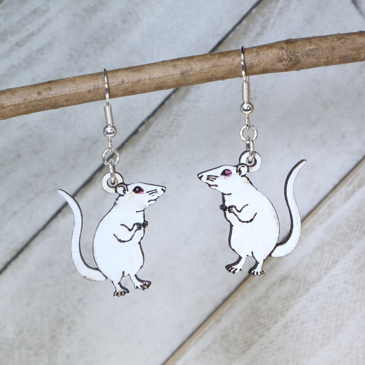 Cute Rat Wooden Dangle Earrings | Pet Rodent Animal Jewelry