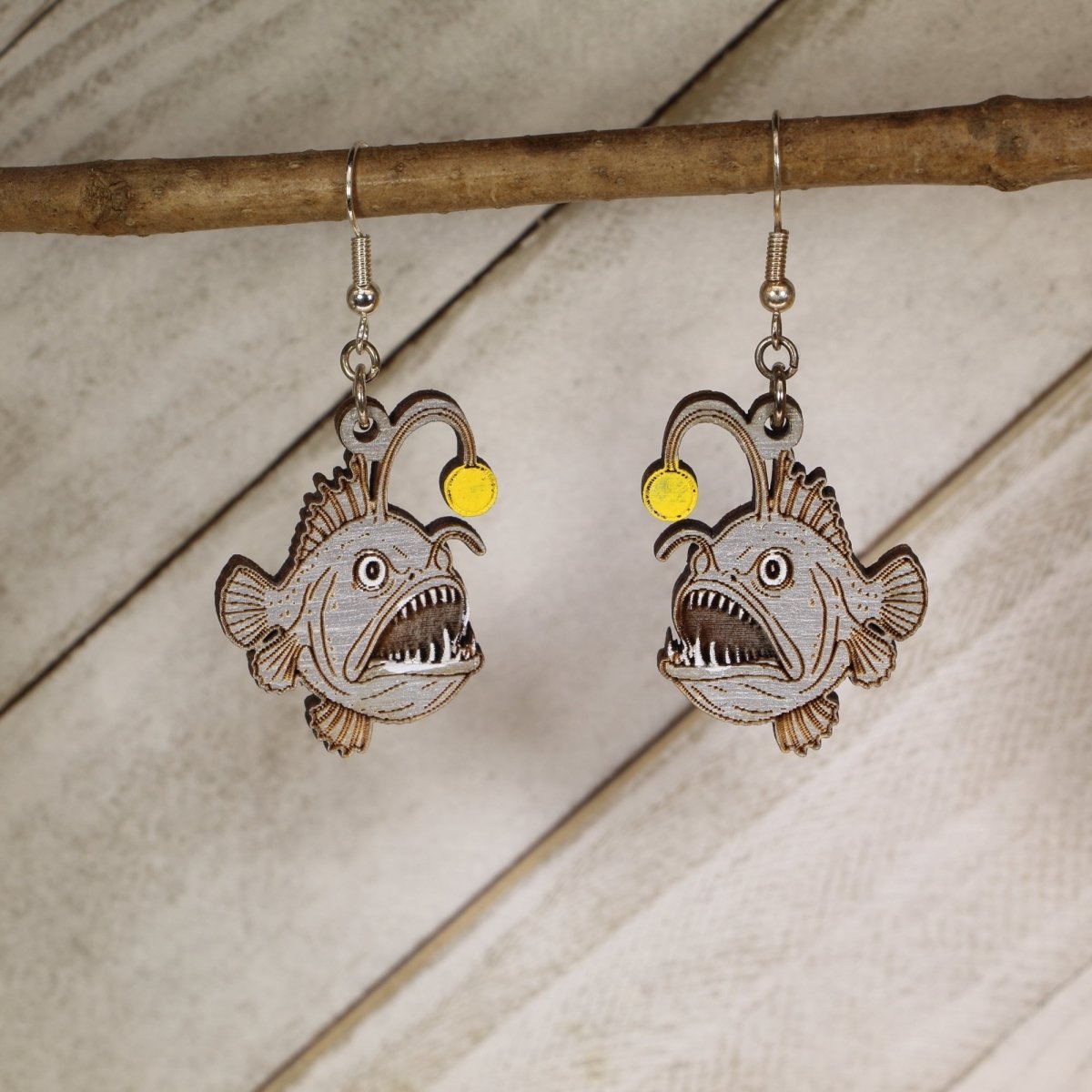 Angler Fish Wooden Dangle Earrings - Cate's Concepts, LLC