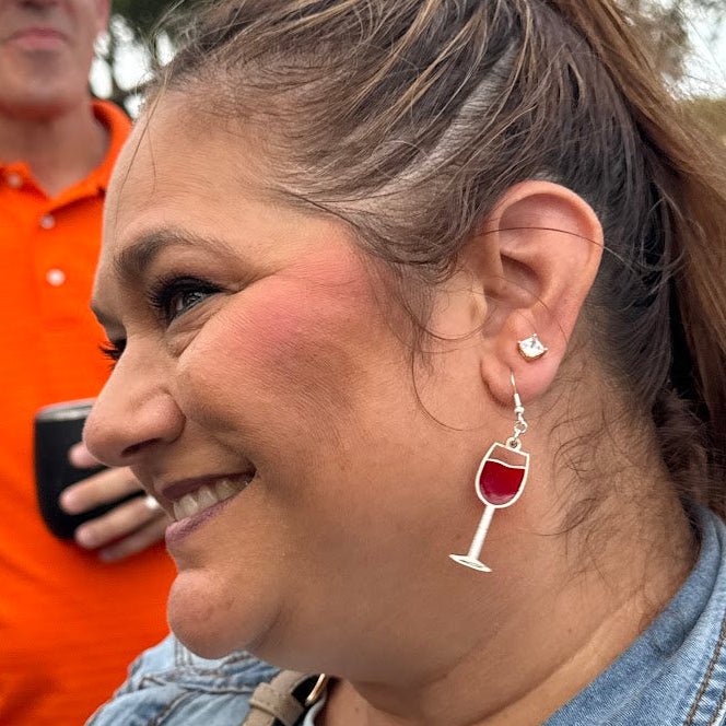 Artisan Wine Glass Resin Wood Earrings - Rustic Chic Jewelry for Wine Lovers - Cate's Concepts, LLC