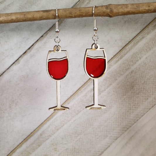 Artisan Wine Glass Resin Wood Earrings - Rustic Chic Jewelry for Wine Lovers - - Cate's Concepts, LLC