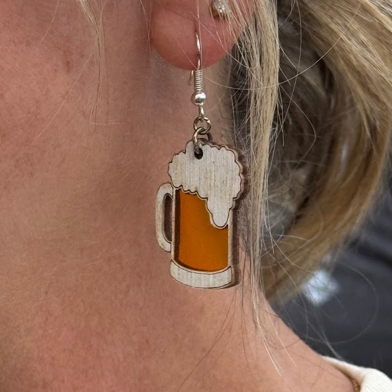 Beer Lover Gift: Wooden Resin Beer Mug Earrings - Octoberfest Jewelry - Cate's Concepts, LLC