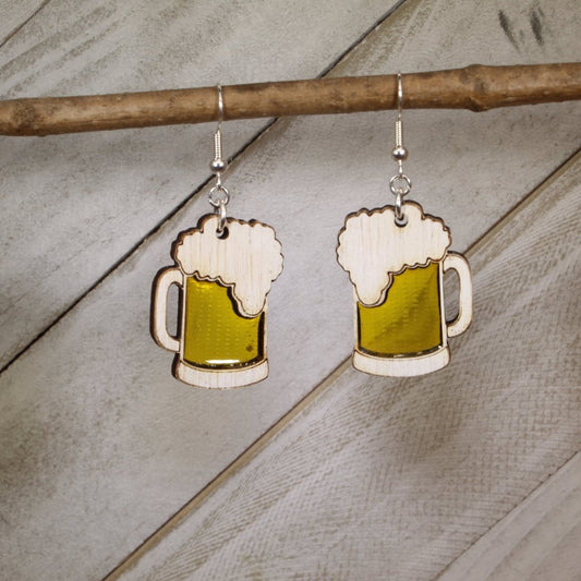 Beer Lover Gift: Wooden Resin Beer Mug Earrings - Octoberfest Jewelry - - Cate's Concepts, LLC