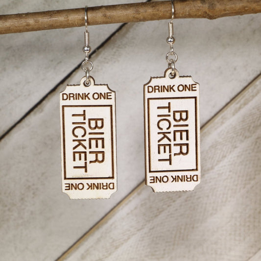 Bier Ticket Charm Wooden Earrings - Cate's Concepts, LLC