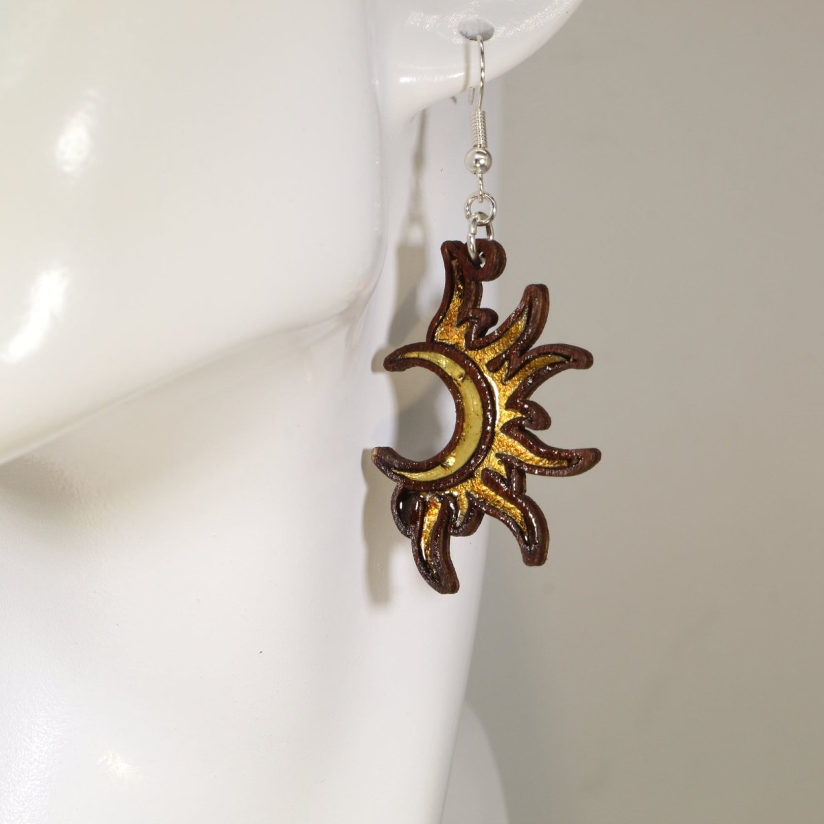 Bohemian Sun Moon Gold Copper Wooden Earrings - - Cate's Concepts, LLC