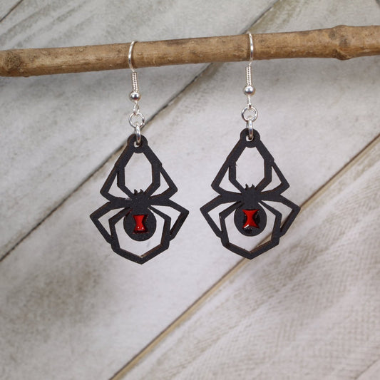 Bold and Beautiful Black Widow Red Resin Earrings - - Cate's Concepts, LLC