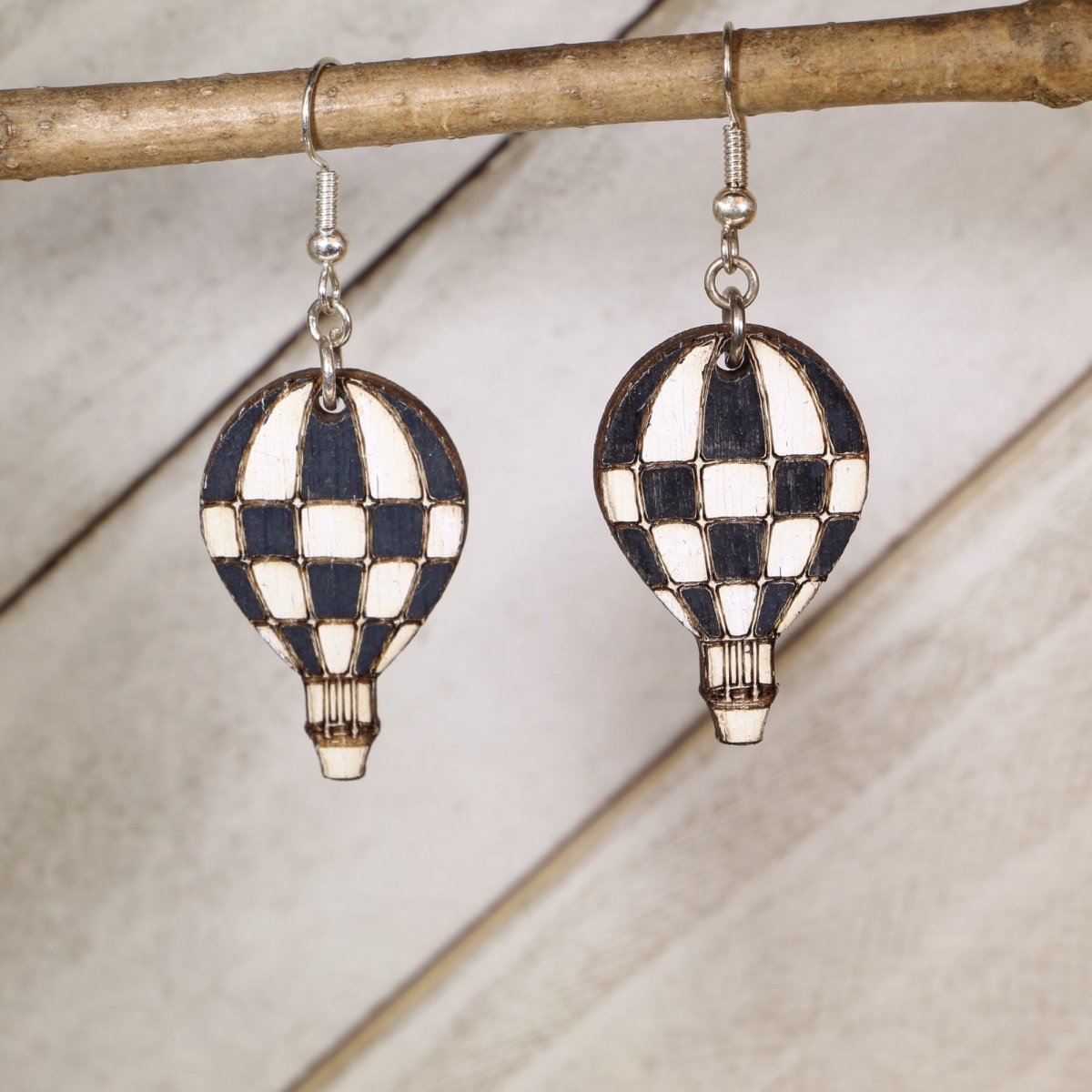 Checkered Hot Air Balloon Dangle Earrings - Black - Cate's Concepts, LLC