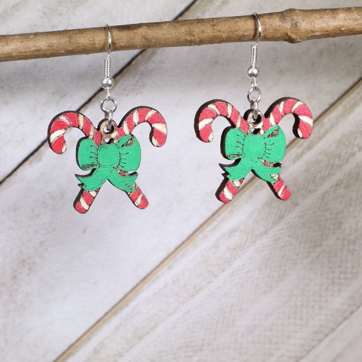 Christmas Candy Cane Wooden Earrings - Cate's Concepts, LLC