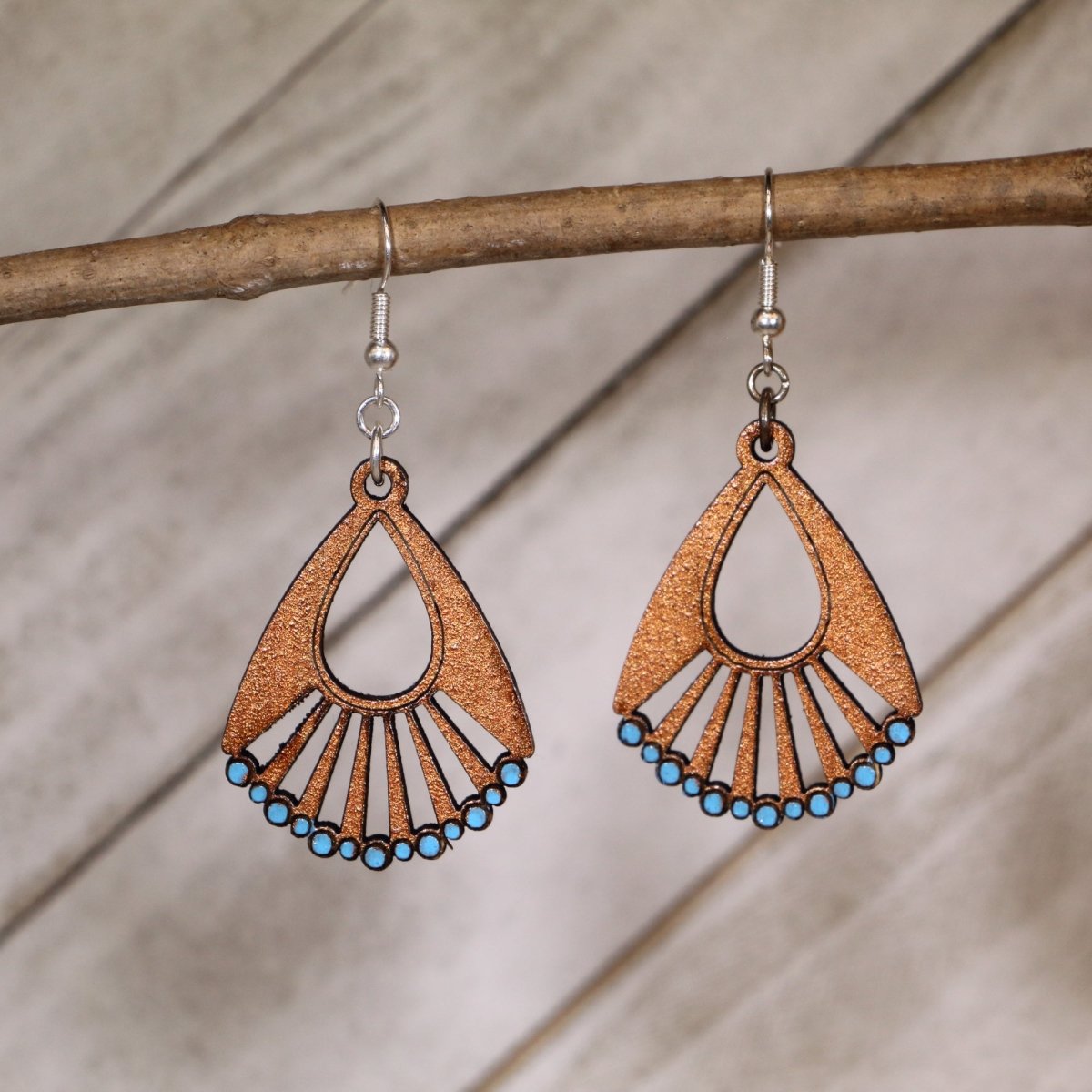 Copper & Turquoise Art Deco Fan Earrings - Cate's Concepts, LLC