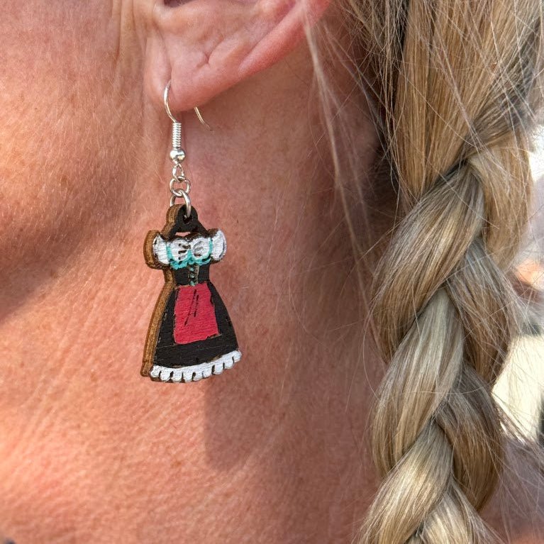 Dirndl Delight Wooden Earrings - Black and Blue - Cate's Concepts, LLC