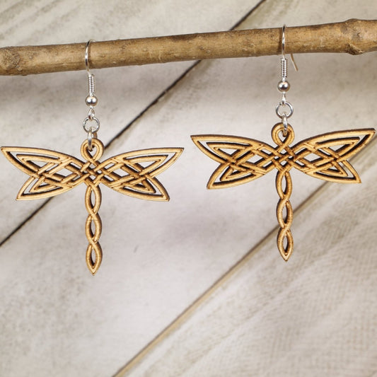 Dragonfly Celtic Knot Wooden Dangle Earrings - Cate's Concepts, LLC