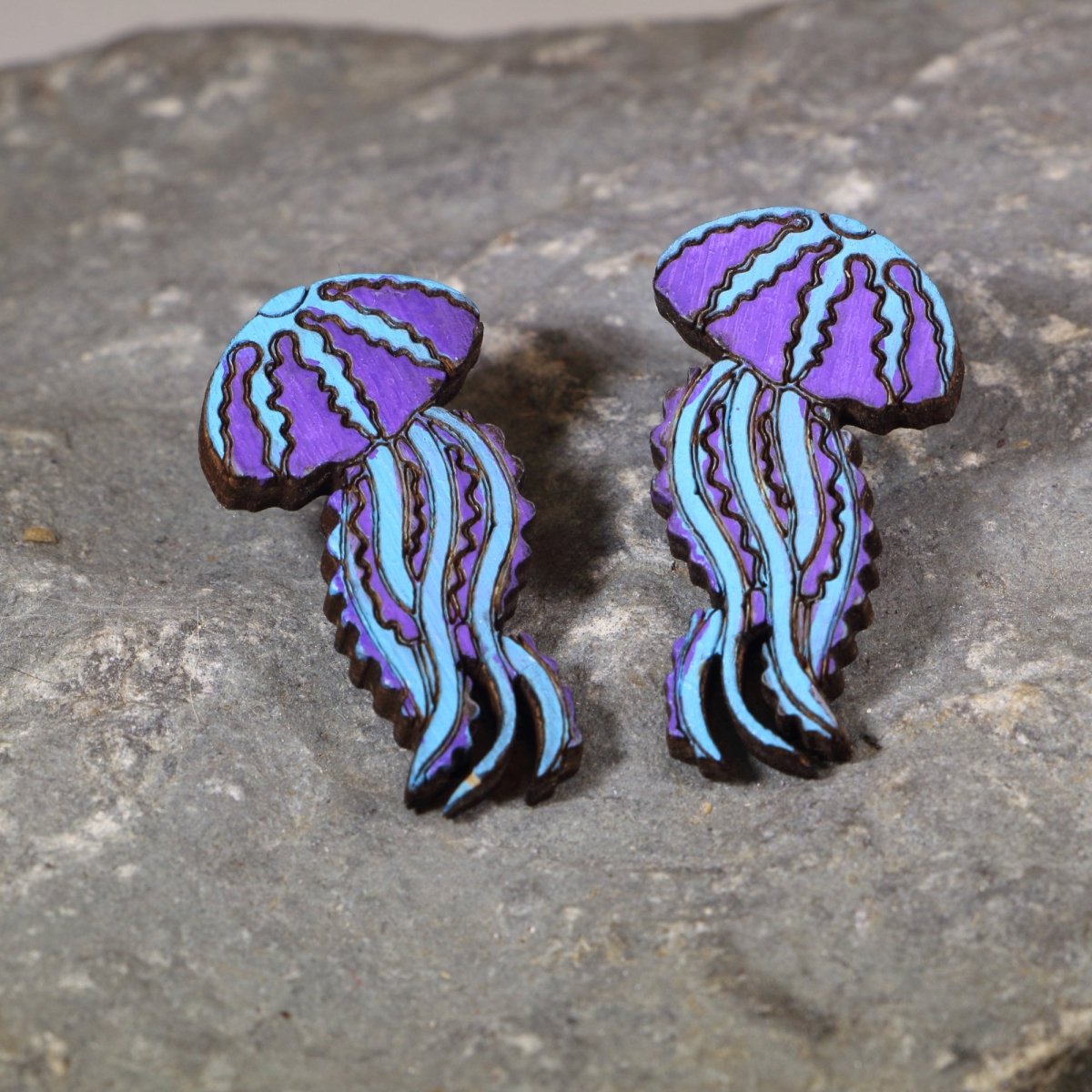 Ethereal Jellyfish Wooden Dangle Earrings - Stud - Cate's Concepts, LLC