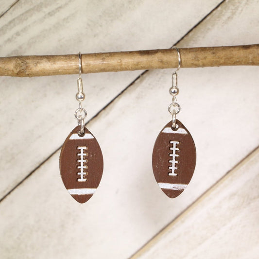 Football Wooden Earrings - Dangles - Cate's Concepts, LLC