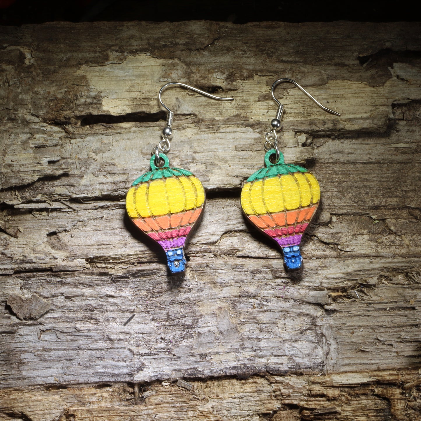 Hot Air Balloon Wooden Dangle Earrings | Travel Jewelry