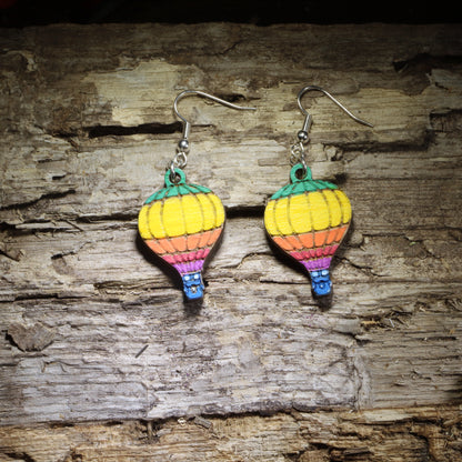 Hot Air Balloon Wooden Dangle Earrings | Travel Jewelry