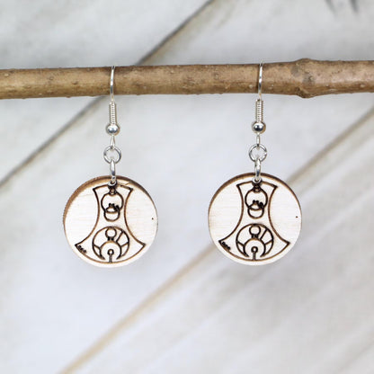 Gallifreyan Wooden Dangle Earrings | Sci-Fi Symbol Jewelry