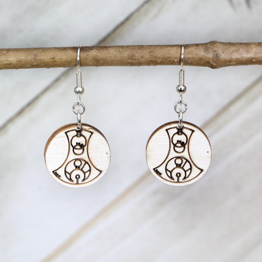 Gallifreyan Wooden Dangle Earrings | Sci-Fi Symbol Jewelry