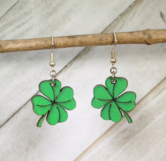 Lucky Clover Wooden Dangle Earrings - Dangle - Cate's Concepts, LLC