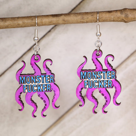 Monster Fucker Wooden Dangle Earrings - Cate's Concepts, LLC