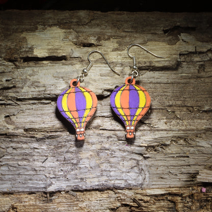 Hot Air Balloon Wooden Dangle Earrings | Travel Jewelry