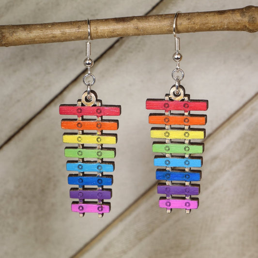 Rainbow Xylophone Wooden Earrings - Cate's Concepts, LLC