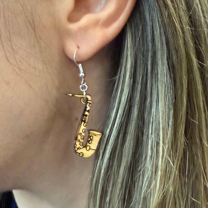 Saxophone Wooden Dangle Earrings - Cate's Concepts, LLC