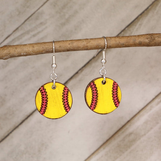 Softball Dangle Wooden Dangle Earrings - Dangle - Cate's Concepts, LLC