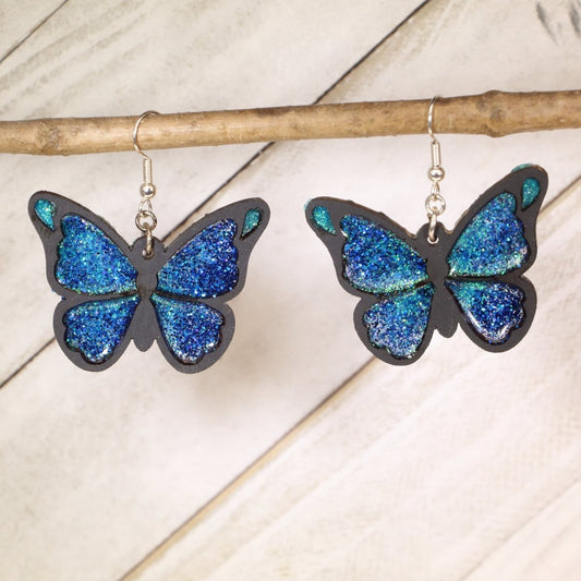 Sparkle Blue Butterfly Dangle Earrings - Cate's Concepts, LLC