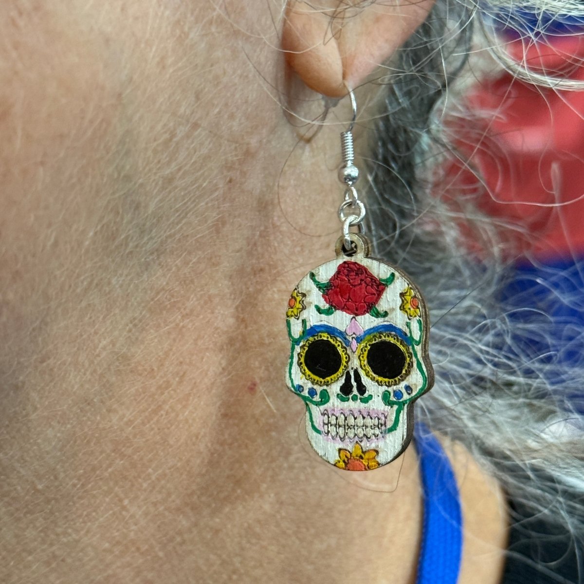 Sugar Skull Wooden Dangle Earrings - Cate's Concepts, LLC