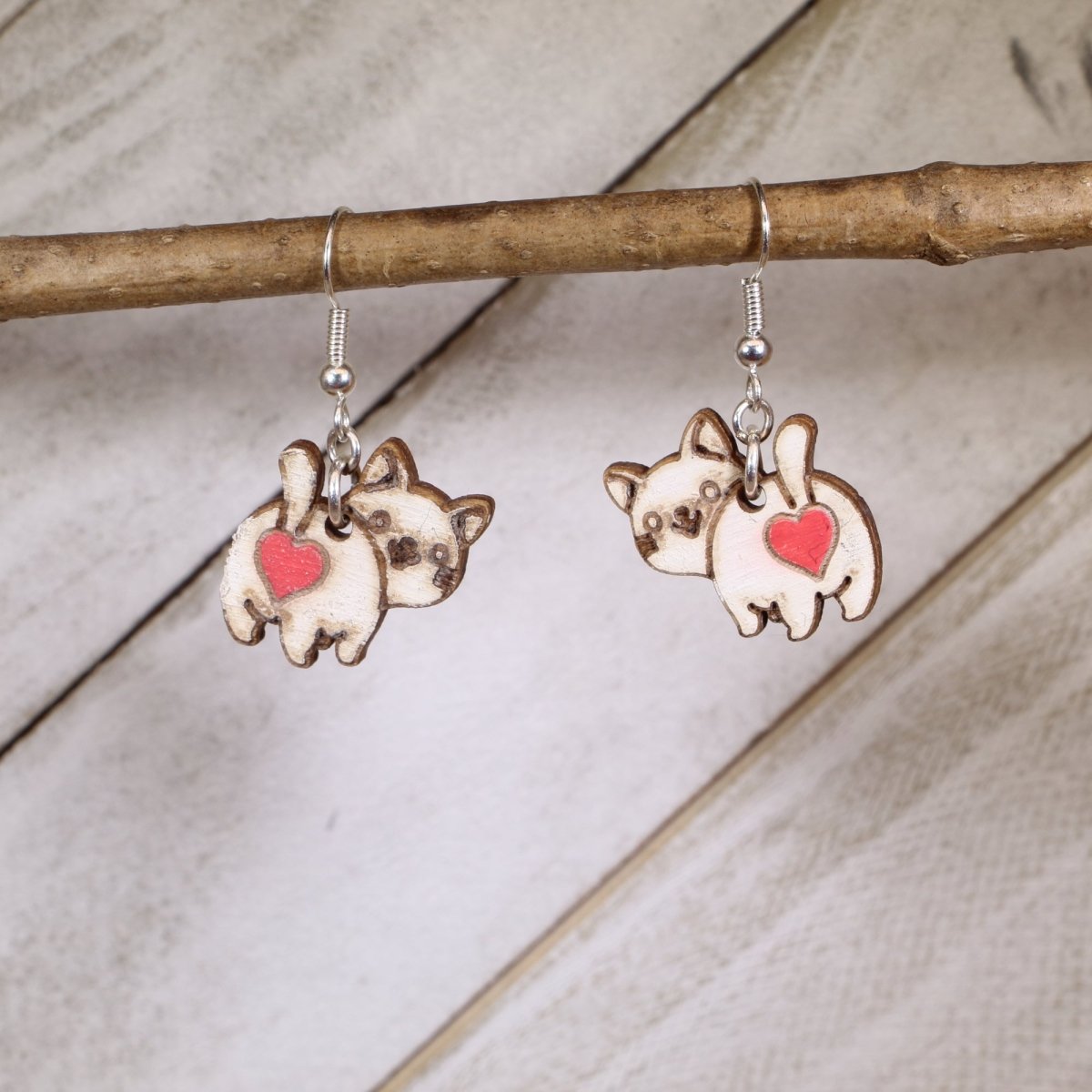 Tail - End Cat Love Wooden Dangle Earring - Cate's Concepts, LLC