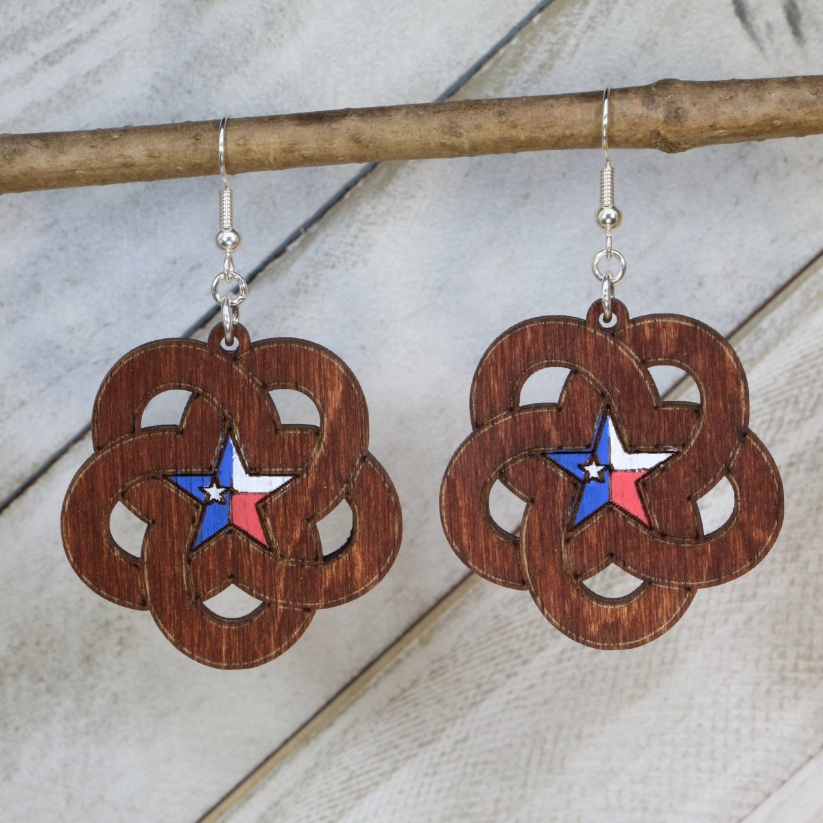 Texas Caledonians Wooden Dangle Earrings - Stained - Cate's Concepts, LLC