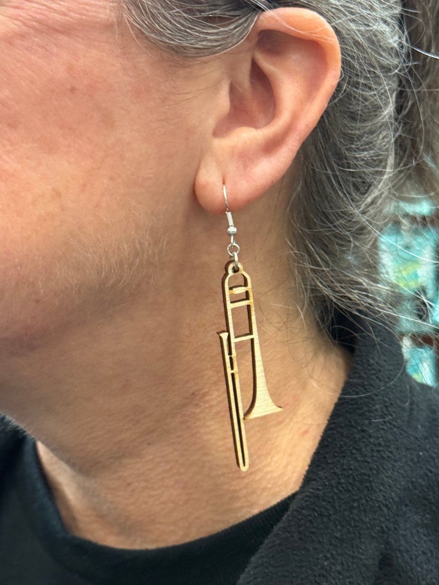 Trombone Wooden Dangle Earring - Cate's Concepts, LLC