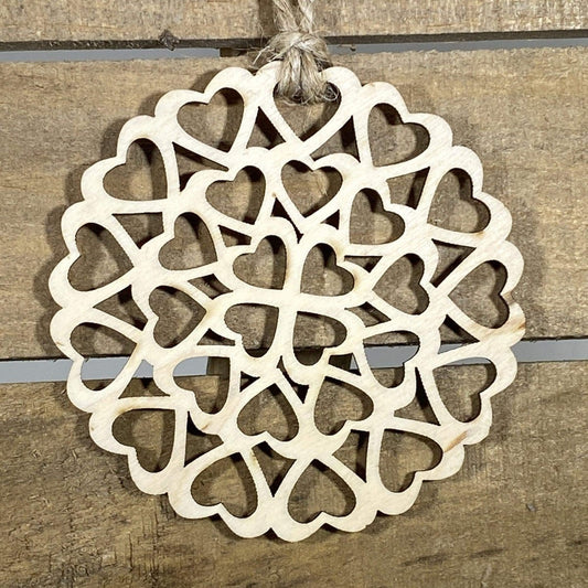 Hand-painted wooden circle of hearts Christmas ornament with romantic love design and lightweight festive decor, sweet heart-shaped tree decoration for couples and holiday gifting style