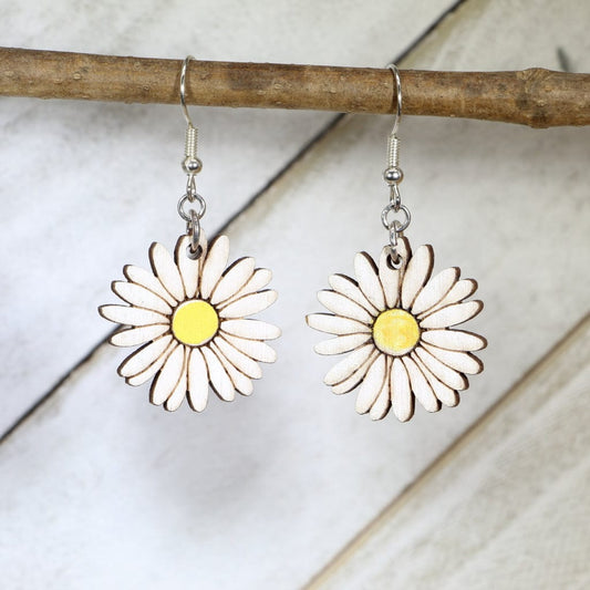 Daisy Delight Wooden Earrings - - Cate's Concepts, LLC
