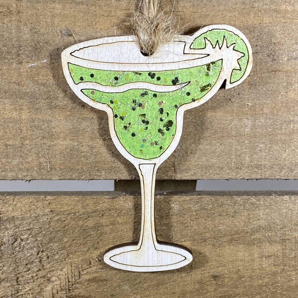 Sparkle Margarita Christmas Ornaments - Green/ White Glitter - Cate's Concepts, LLCHand-painted wooden margarita Christmas ornament with tropical cocktail design and lightweight holiday decor, festive beach Christmas tree decoration gift for margarita lovers 