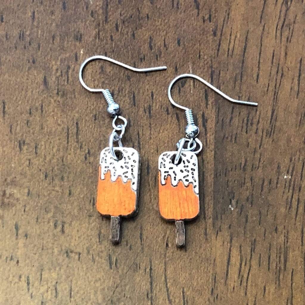 Hand-painted wooden popsicle dangle earrings with colorful summer treat design and hypoallergenic sterling silver hooks, lightweight popsicle statement jewelry earrings for foodie fun and sunny vacation style