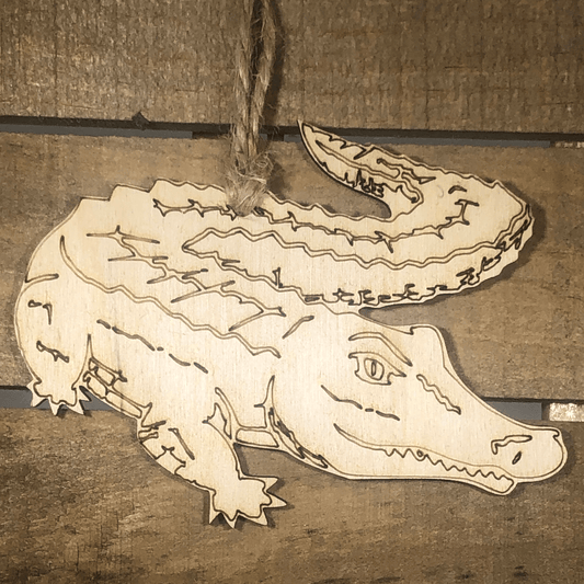 Hand-painted wooden realistic alligator Christmas ornament featuring a detailed reptile design with textured scales and lifelike silhouette, unique holiday decor for animal lovers and wildlife enthusiasts by Cate’s Concepts