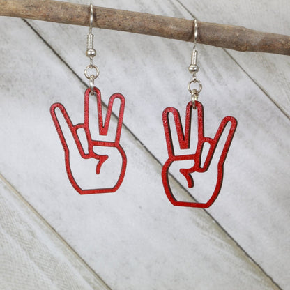 Hand-painted wooden shocker hand dangle earrings with cheeky adult humor design and hypoallergenic sterling silver hooks, lightweight novelty statement jewelry earrings for edgy and playful style red