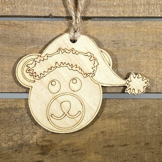 Hand-painted natural wood teddy bear Christmas ornament with rustic holiday design and lightweight festive decor, charming woodland tree decoration for cozy farmhouse and nostalgic holiday style