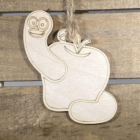 Apple and Worm Wooden Ornaments - - Cate's Concepts, LLC